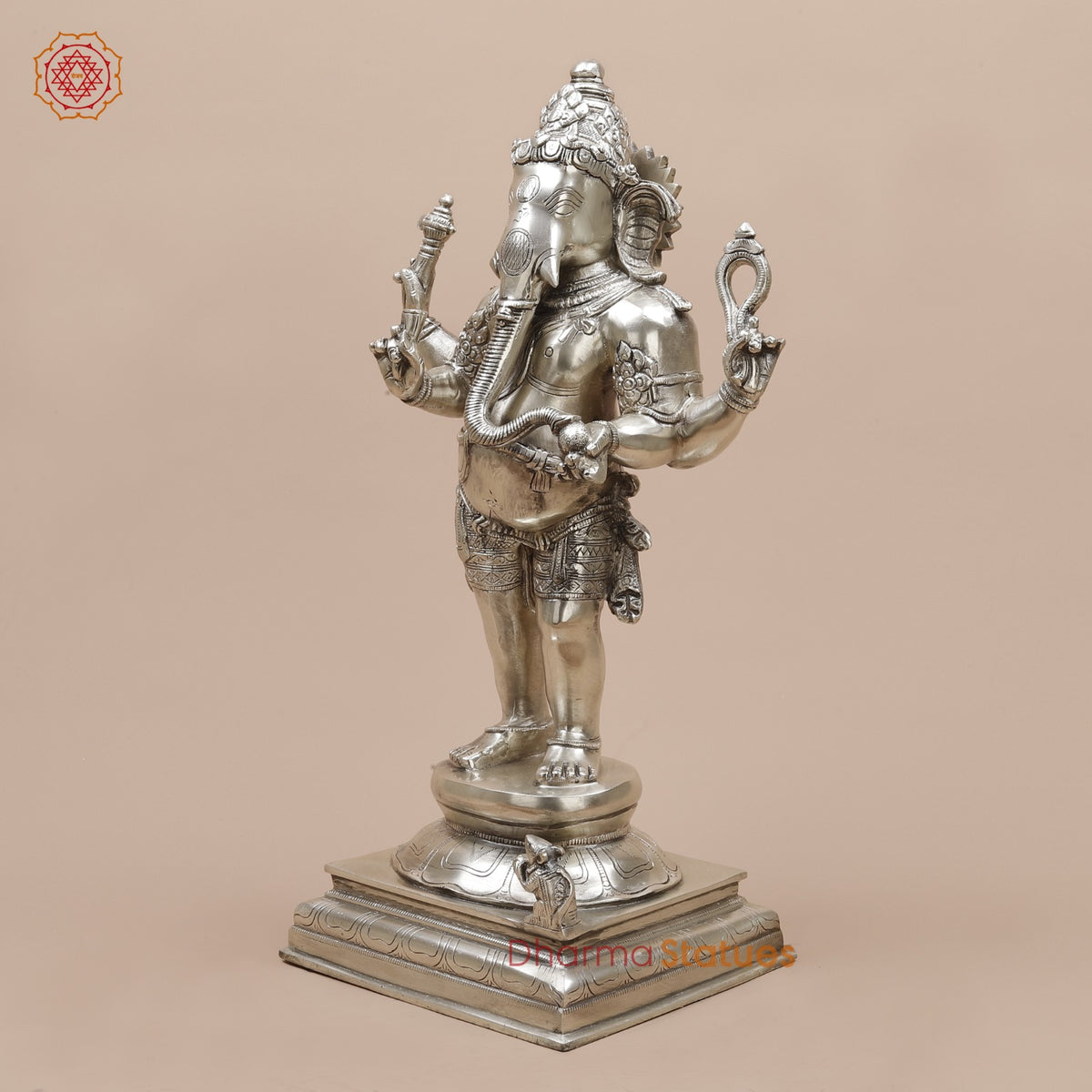 Brass Ganesh Standing Fine, Silver Coated 19”