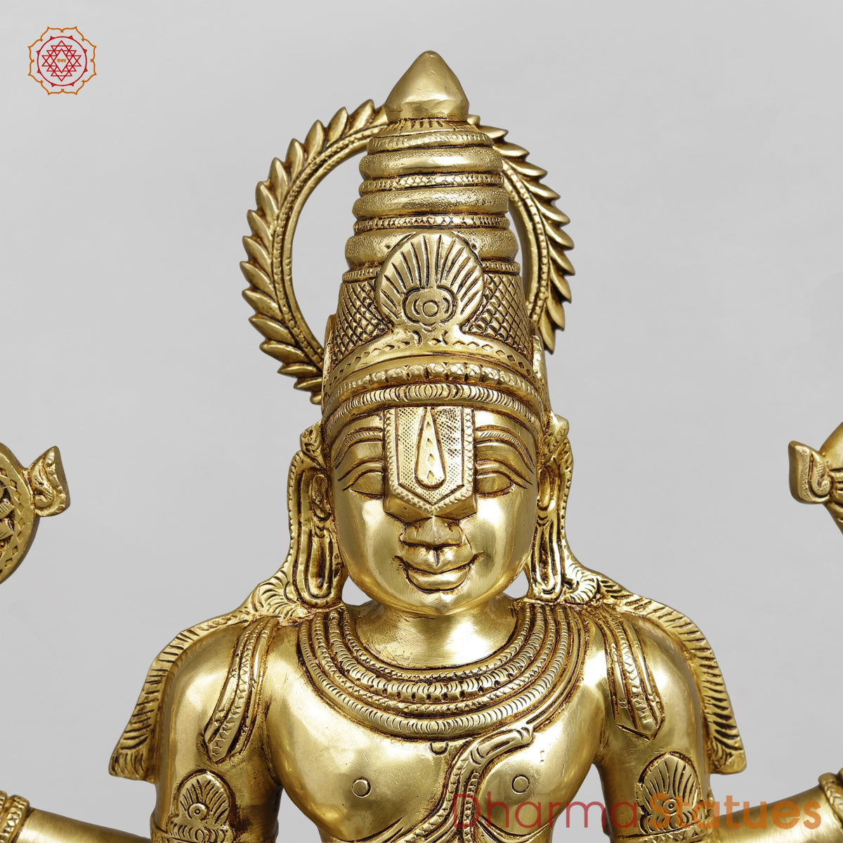Brass Balaji with Sridevi and Bhudevi Fine, Golden Finish 25”