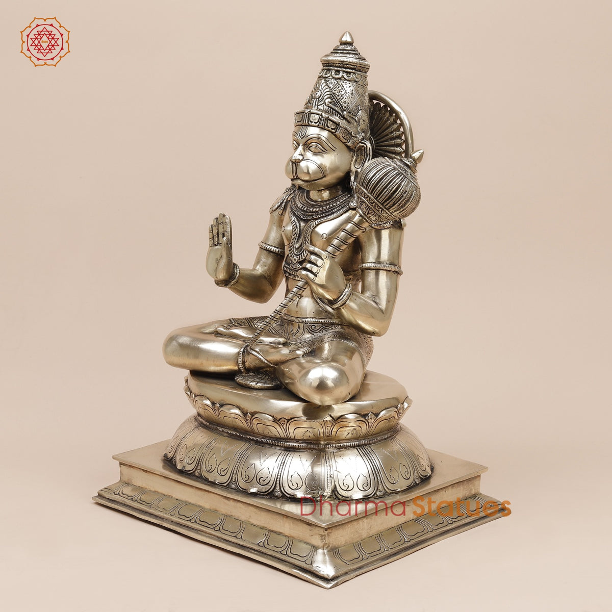 Brass Hanuman Ji seated Fine, Smooth Finish 19”